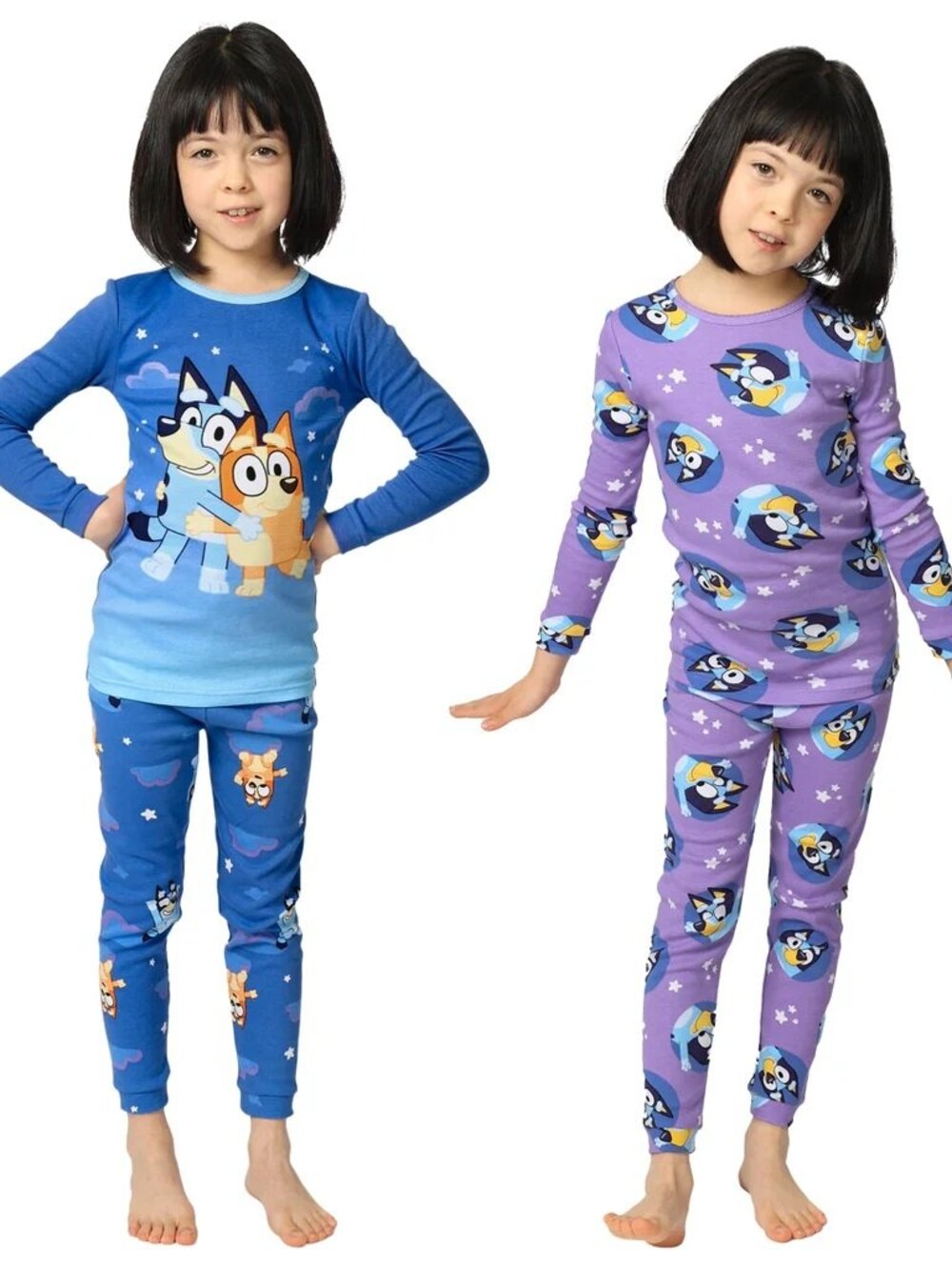 NEW Girls 4 piece Bluey Cotton Pajama Set W/ Glitter 4T NWT Blue Purple